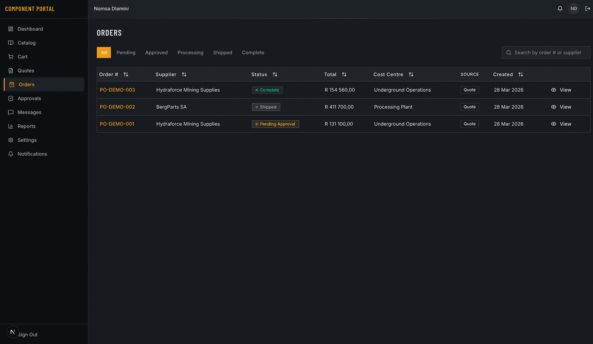 Payment and order completion