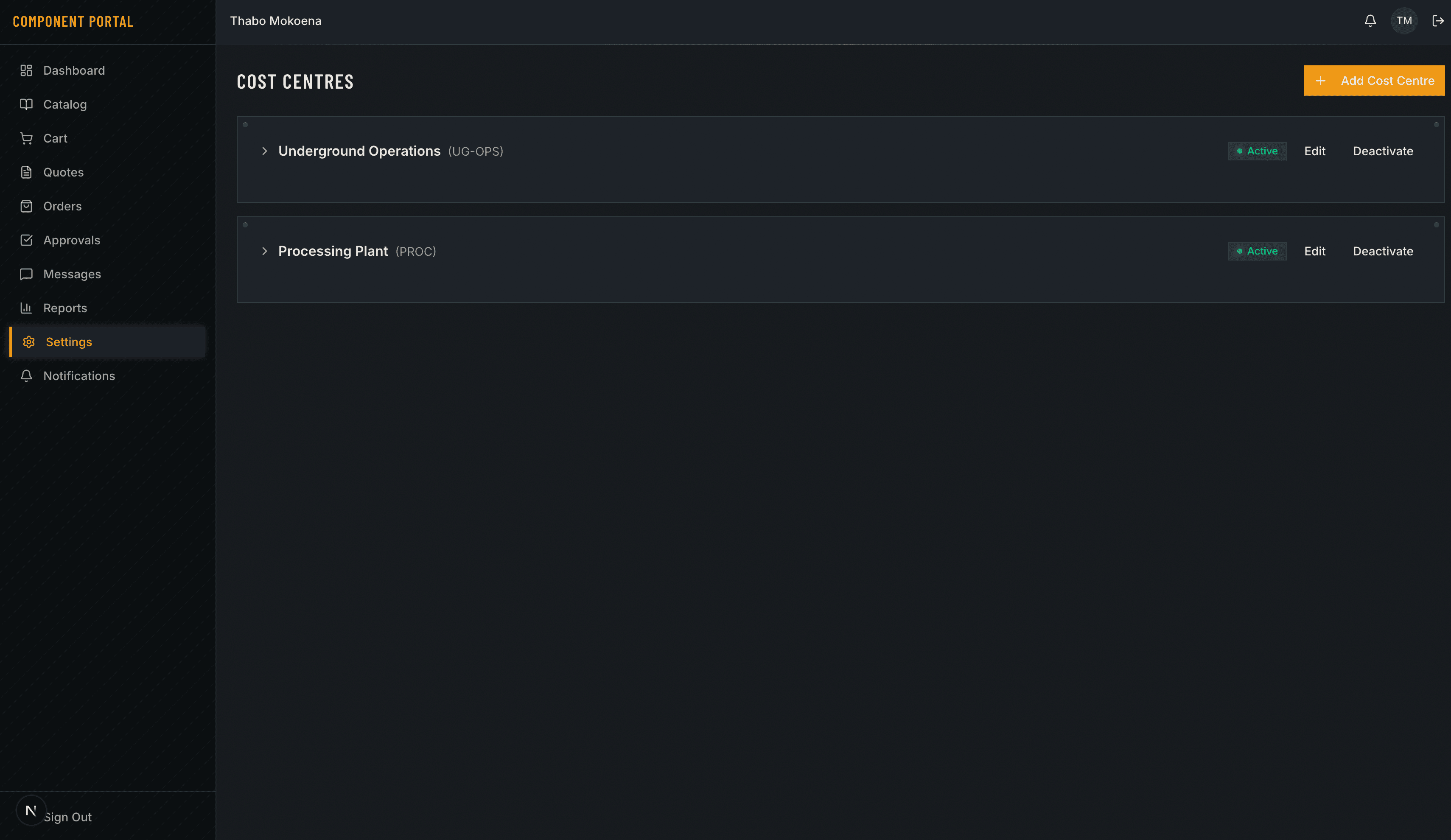 Cost Centre & Approval Level Configuration