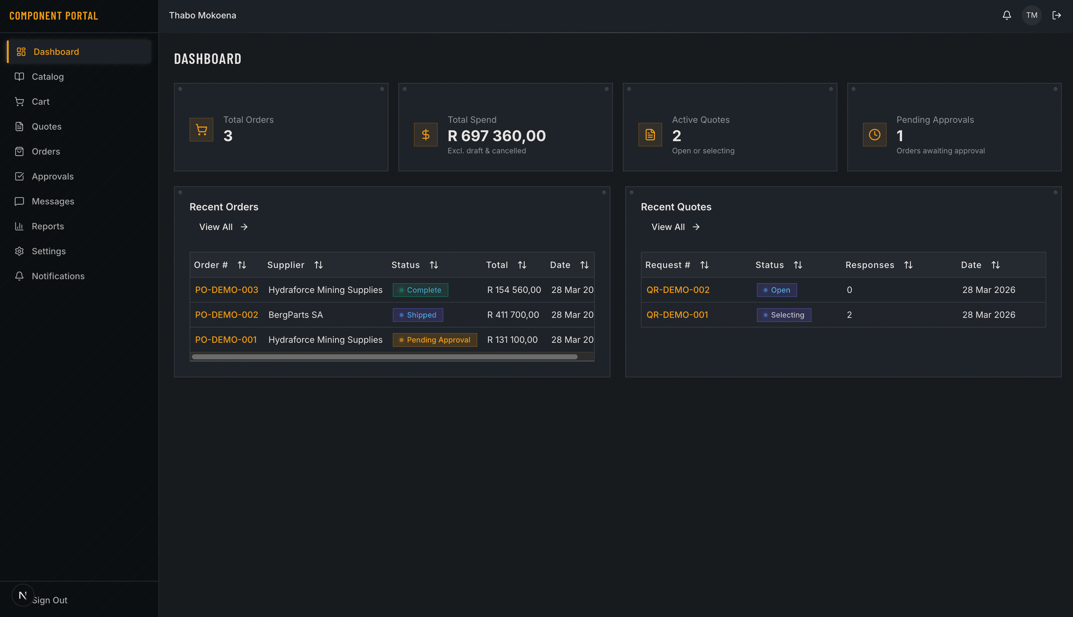 Component Portal Dashboard