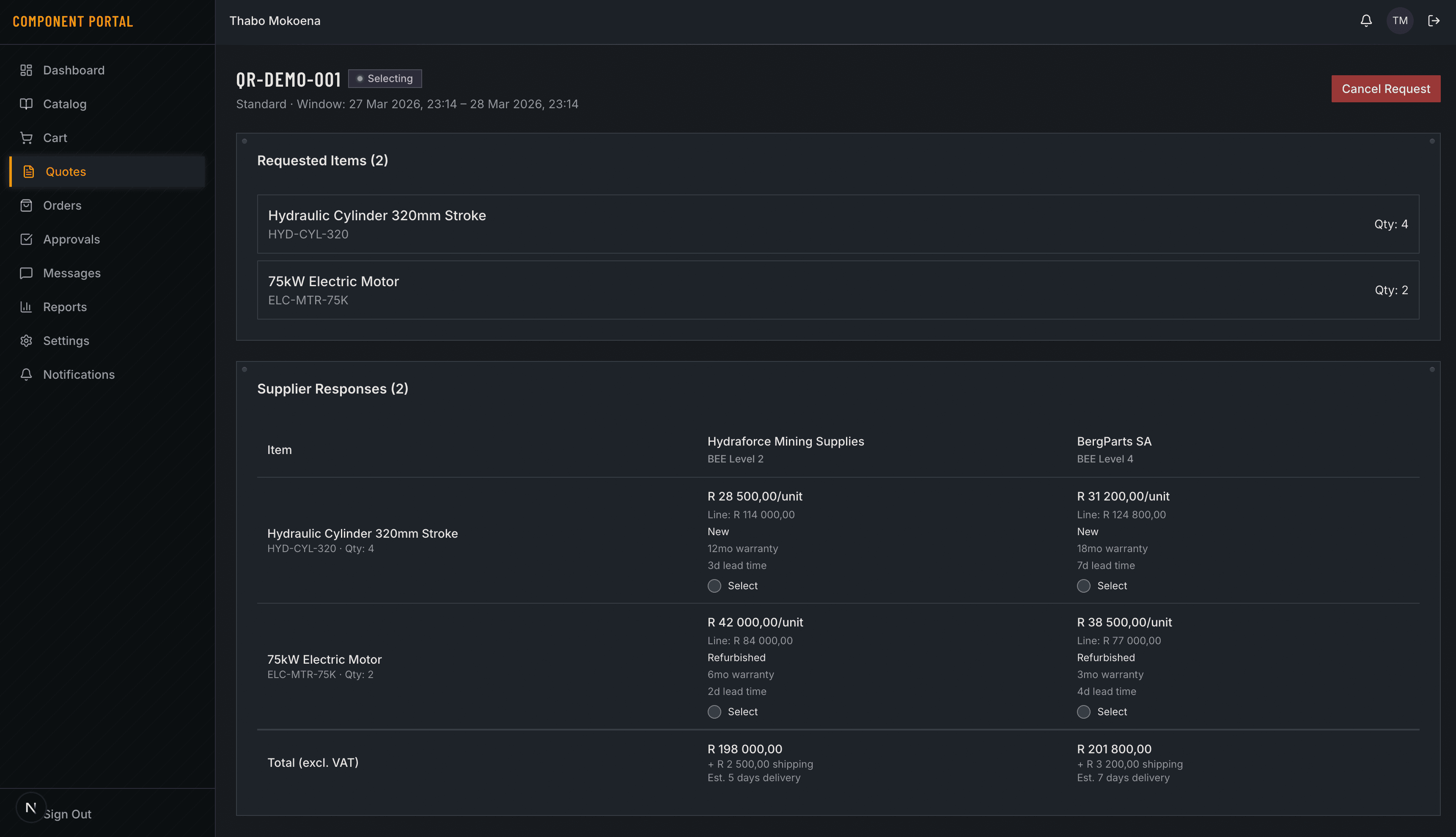 Quote Comparison View